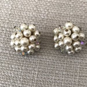 Vintage pearl and crystal clip earrings